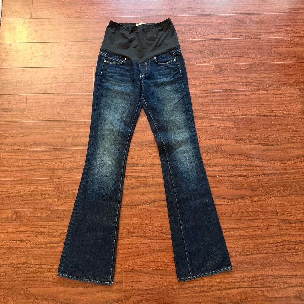 PAIGE Laurel Canyon Distressed Embroidered Pocket Bootcut Maternity Jeans Sz 25